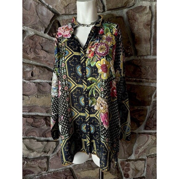 Johnny Was silk Fagan Josie Boho Silk Button Down Top Blouse Shirt,Multi Size M - Picture 13 of 13
